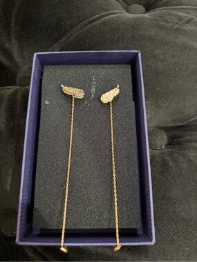 Swarovski Gold Feather Threader Drop Earrings - Women's Jewelry